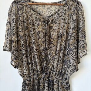 Animal Print Cinched Waist Peplum Top, Flowy Y2K Mesh Top with Front Ties